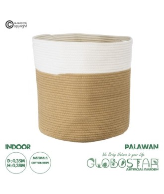 GloboStar® Artificial Garden PALAWAN 20201 Διακοσμητικό Πλεκτό Καλάθι - Κασπώ Γλάστρα - Flower Pot  Μπεζ με Λευκό Π35cm x Υ38cm